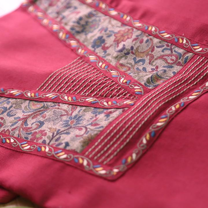 निहारिका Berry Red Floral Print Yoke with Embroidered Work Semi Pashmina 2 Piece Set