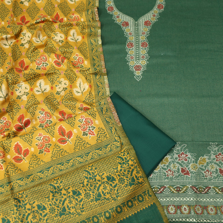 सोनिया Forest Green Thread Weaved with Zari Work Semi Pashmina Winter Set