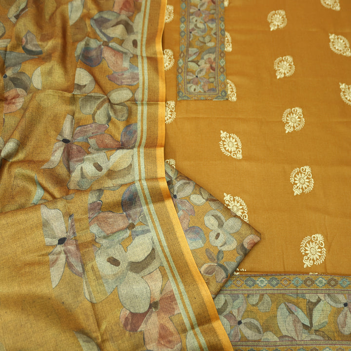 अपूर्वा Dijon Yellow Floral Print in Embroidery Floral Work Semi Pashmina Winter Set