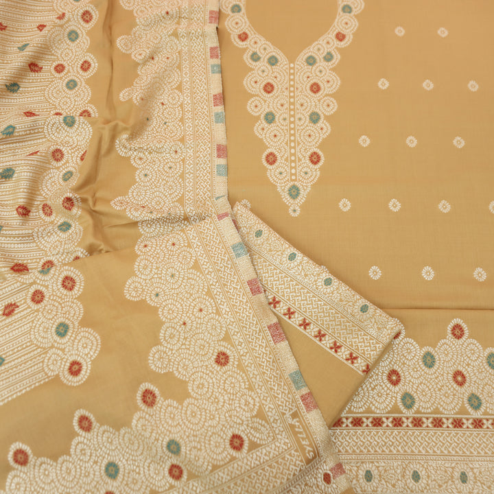 सांभवी Skin Beige Defined By Thread and Zari Weaved Neck Semi Pashmina Winter Set