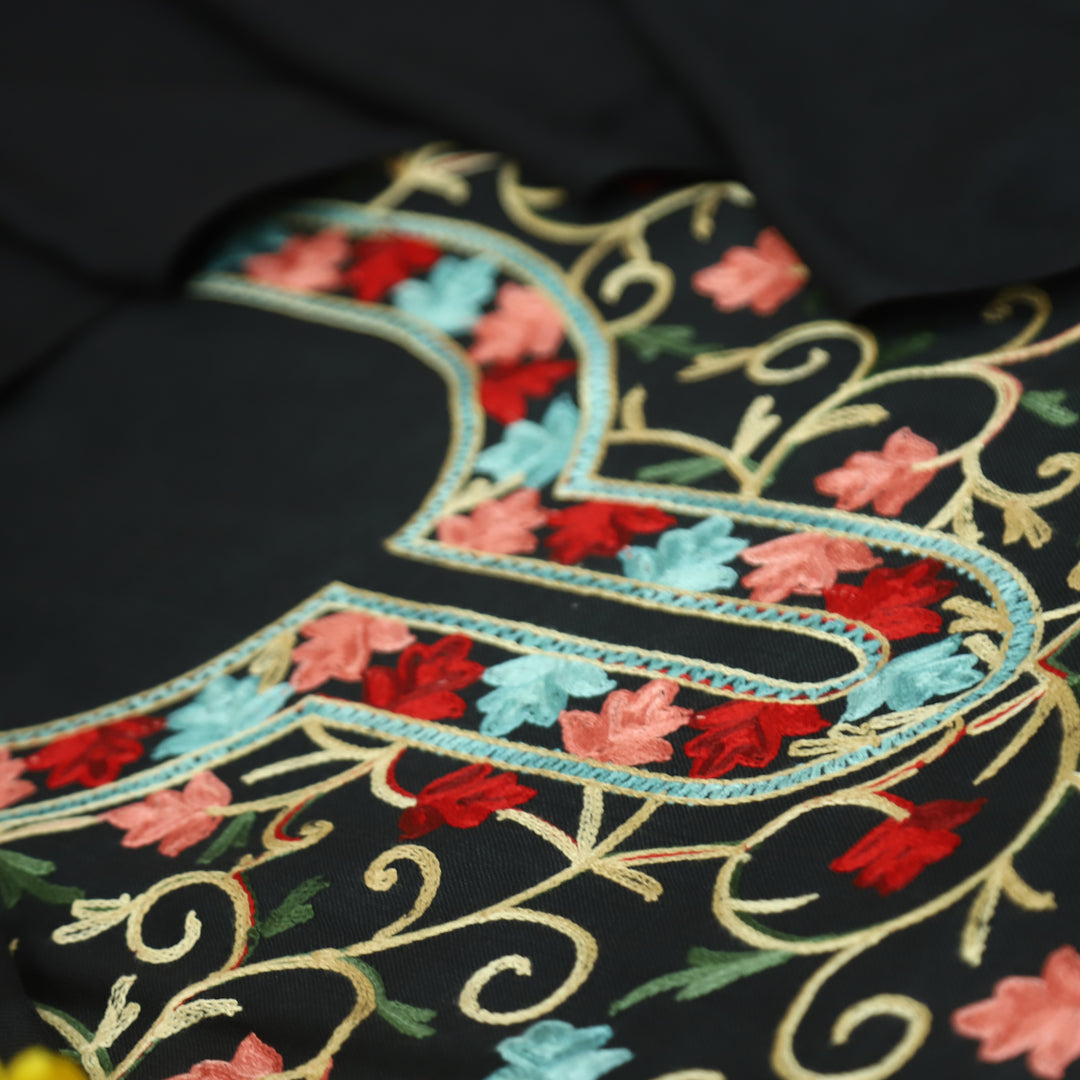 परशक्ति Midnight Black Elegant Woven Kashida Embroidery Semi Pashmina Winter Set