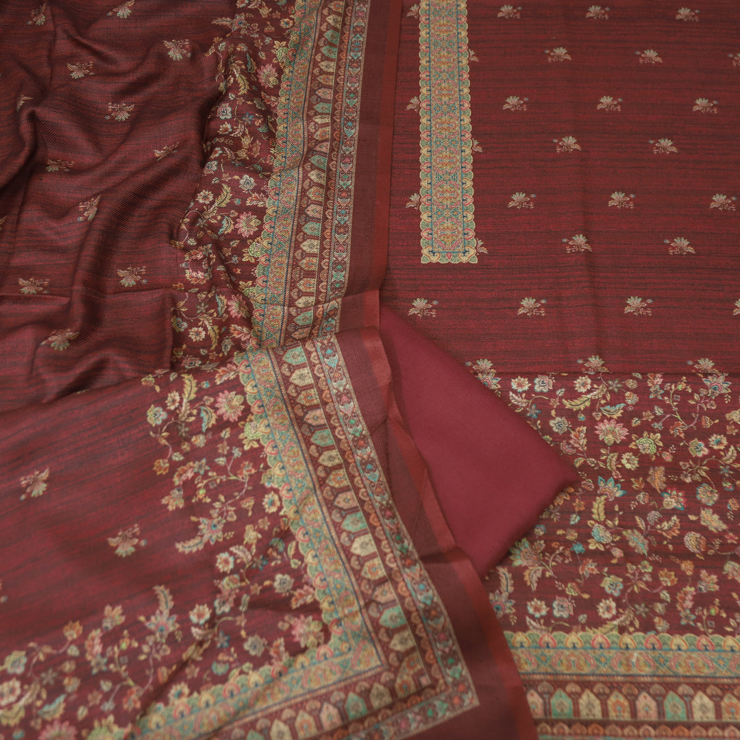 सांभ Maroon Red Elegant All Over Digital Printed Semi Pashmina Winter Set