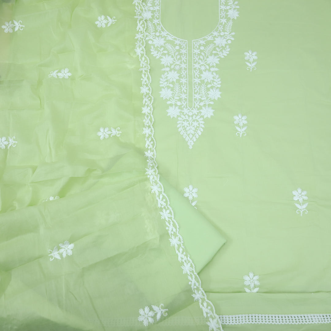 Suffi Mint Green Chikankari Work Inspired Neck Cotton Suit Set