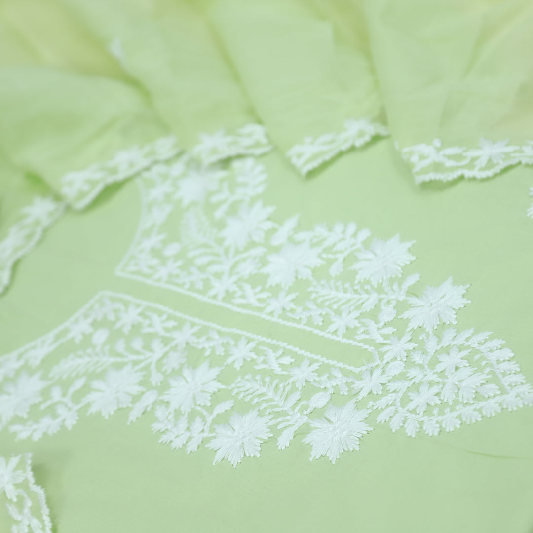 Suffi Mint Green Chikankari Work Inspired Neck Cotton Suit Set