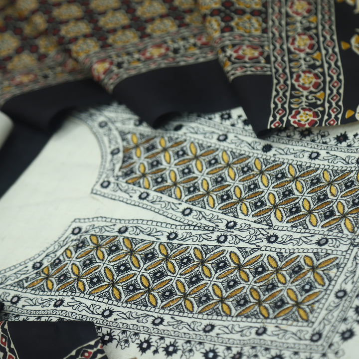 Nazariya Shell White with Black Thread Embroidery With Patra Cotton Suit Set