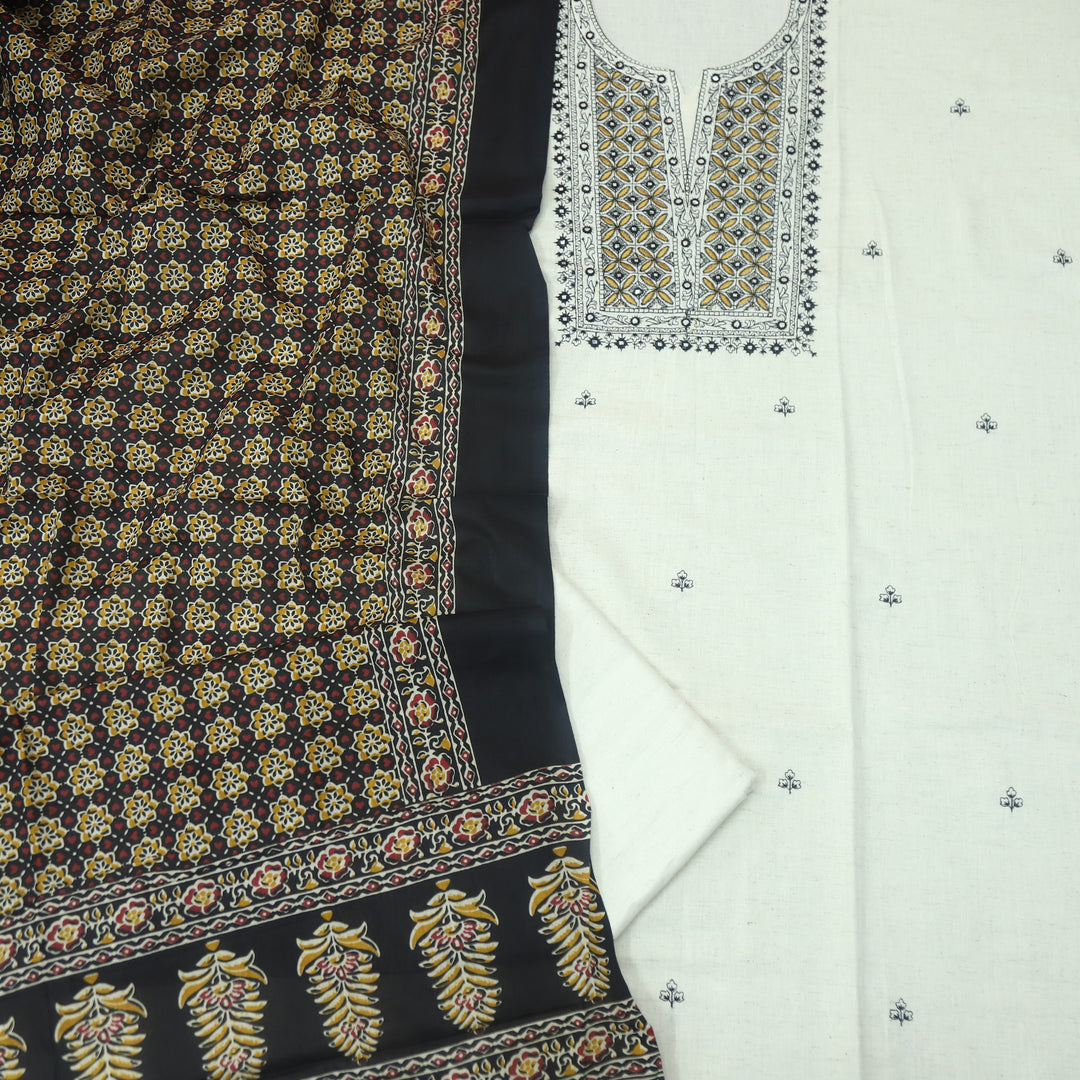 Nazariya Shell White with Black Thread Embroidery With Patra Cotton Suit Set