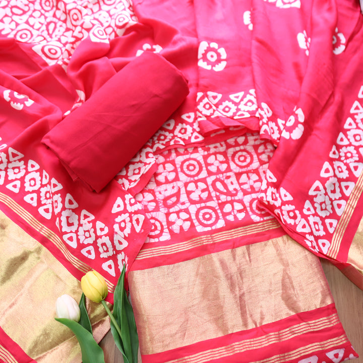 Premika Bright Pink All Over Batik Printed with Jacquard Weaved Hem Modal Set