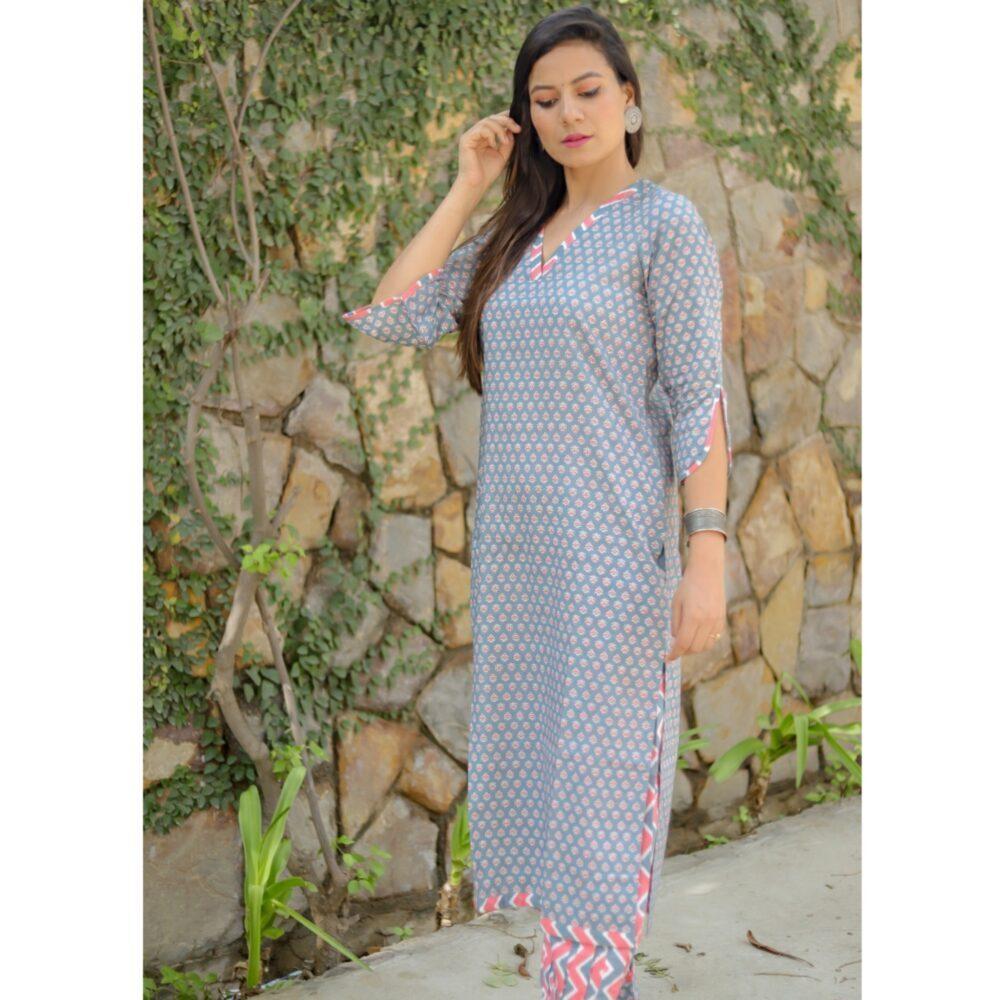 Steel grey and pink balloon pants 2 piece set