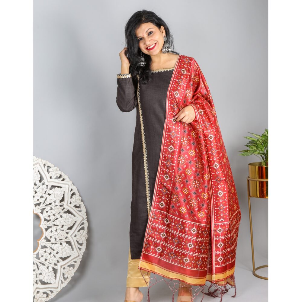 Black Mahi Silk Kurta And Patola Dupatta Set (NO BOTTOM)