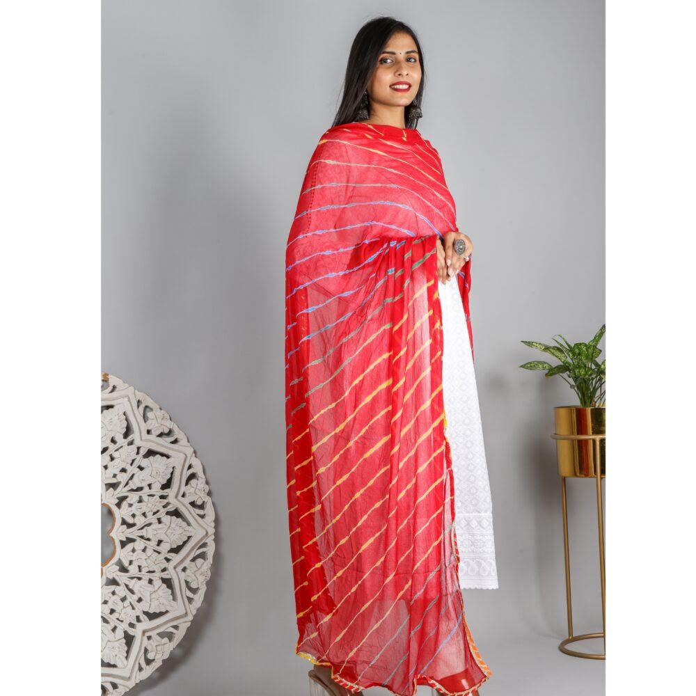 Red Leheriya Chiffon Dupatta