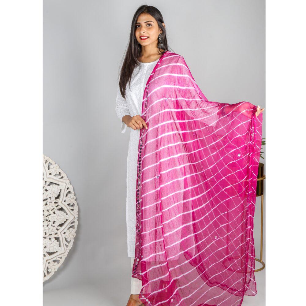 Eggplant Purple Yellow Leheriya Chiffon Dupatta