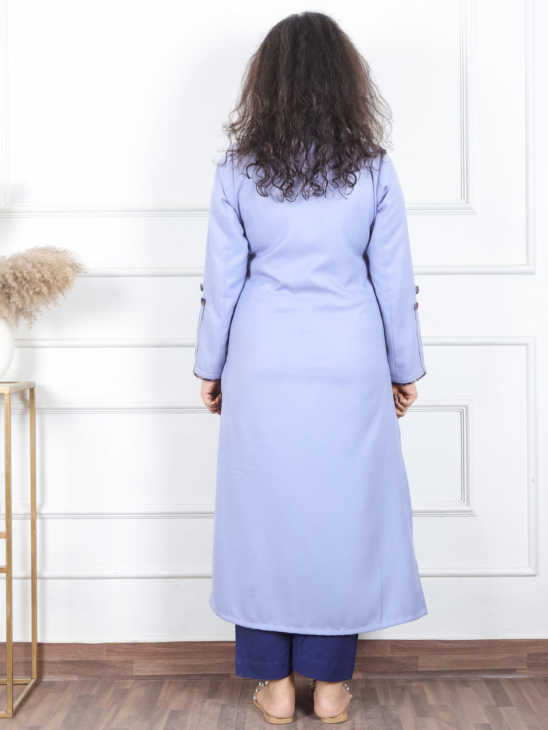 Shanti Soft Lilac Ban Collar Angrakha Neck with Detailing Semi Pashmina Winter Kurti