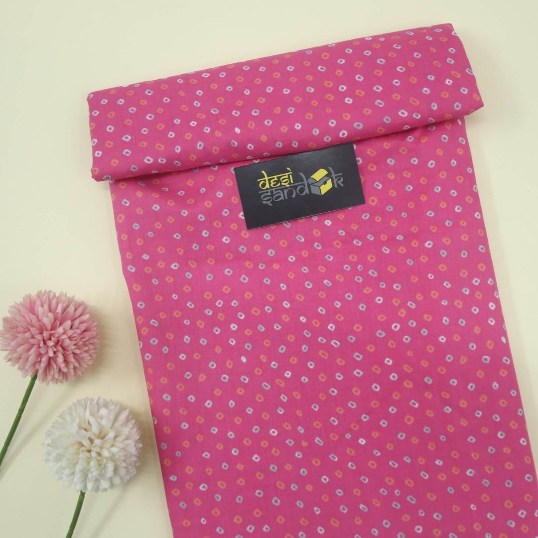 Pink Bandhani Inspired Printed Cotton Fabric