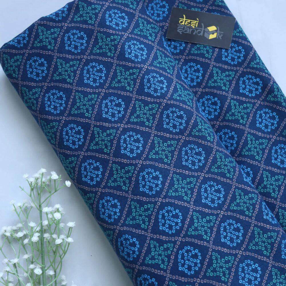 Pretty Indigo Bandhani Printed Semi Pashmina Fabric