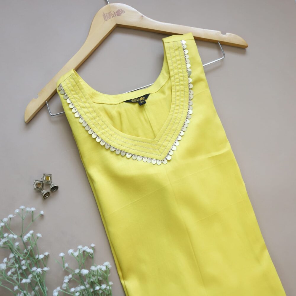 Lemon Yellow Glazed Cotton Kurti