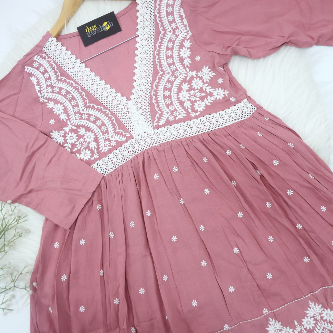 Mauve Thread Work Rayon Short Kurti