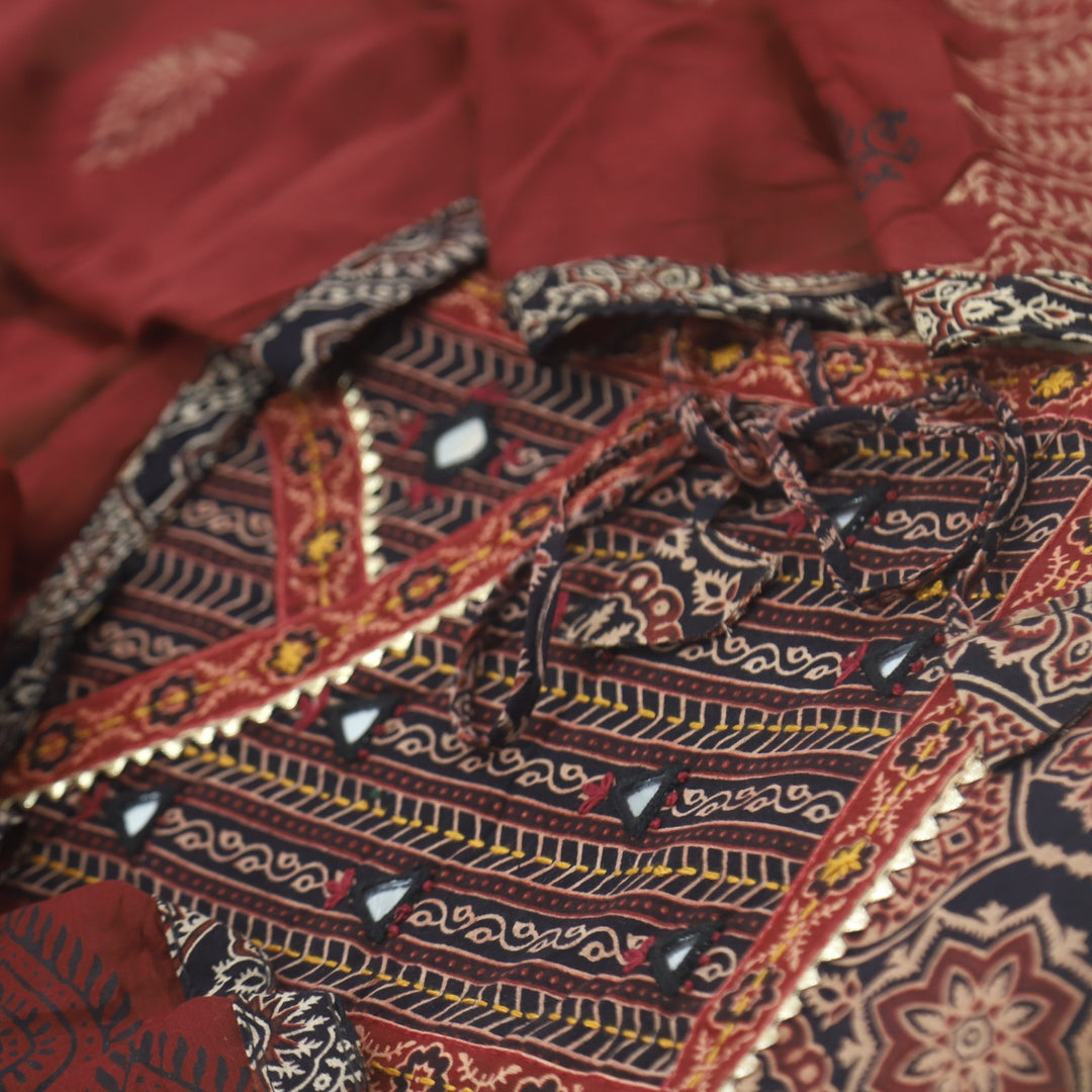 Khairiyat Shadow Black Kutch Angrakha Style Cotton Suit Set
