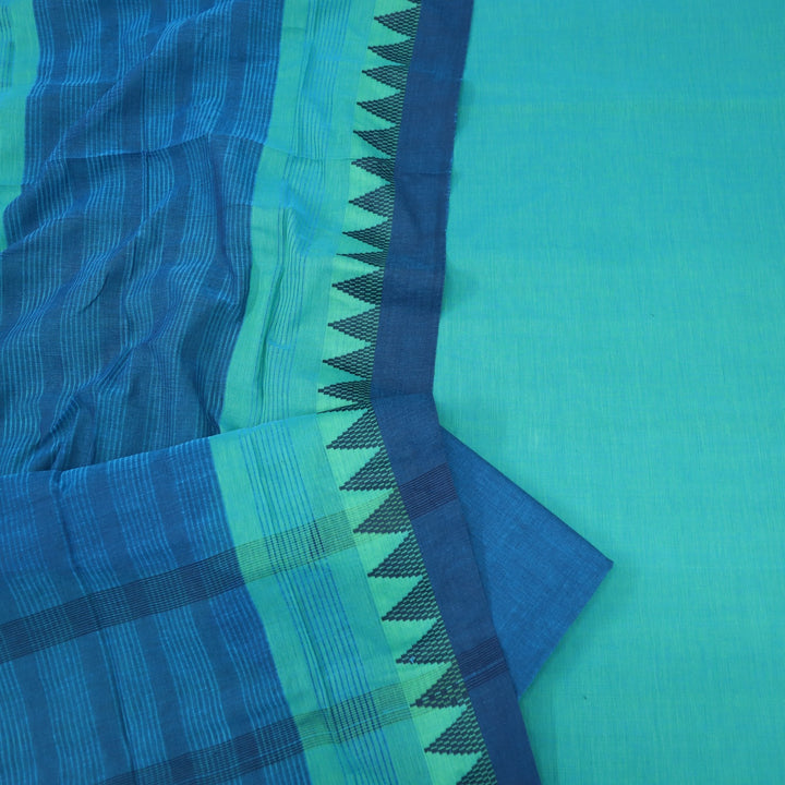 Sanskruti Teal Blue with Denim Blue Dupatta South Cotton Temple Hem Suit Set