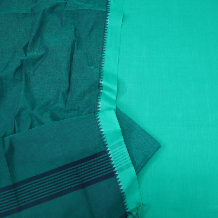 Sanskruti Teal Blue with Dark Blue Dupatta South Cotton Temple Hem Suit Set