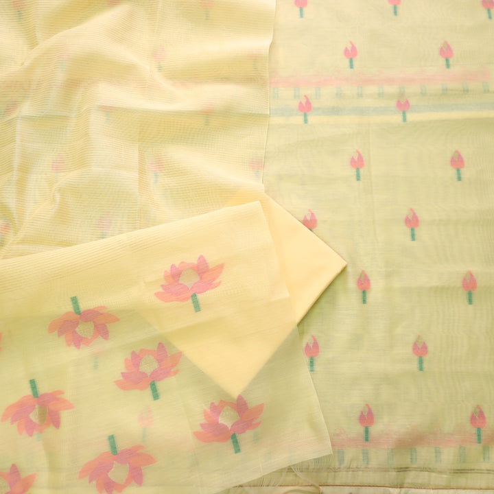 Raina Pineapple Yellow with Pink Authentic Jamdani Weaved Suit Set