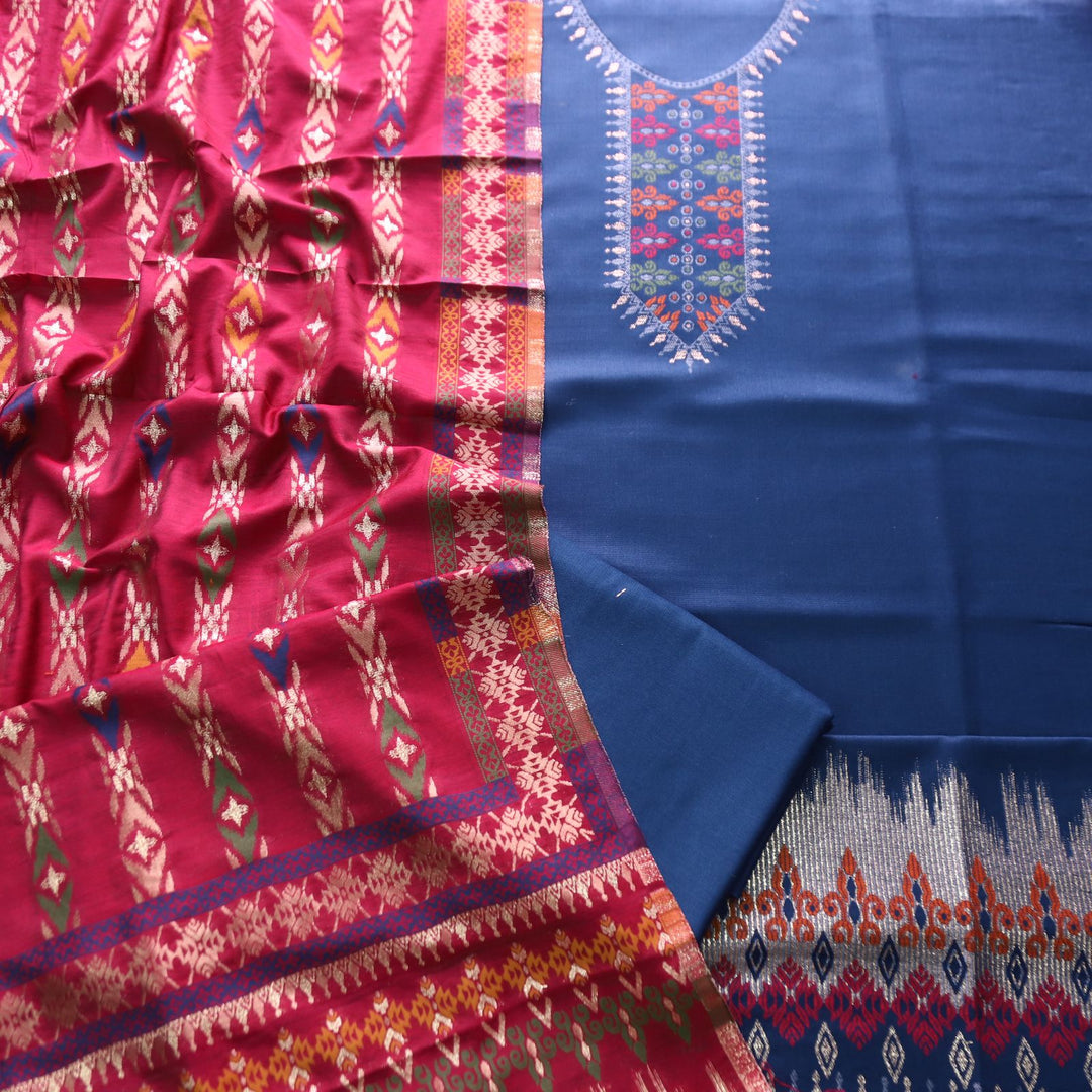 इशानी Denim Blue Thread Weaved with Zari Work Semi Pashmina Winter Set
