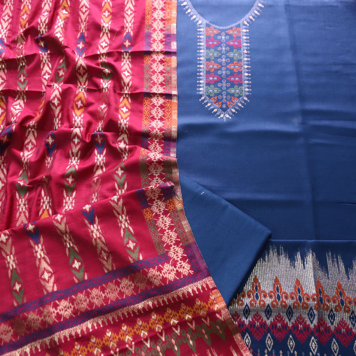 इशानी Denim Blue Thread Weaved with Zari Work Semi Pashmina Winter Set