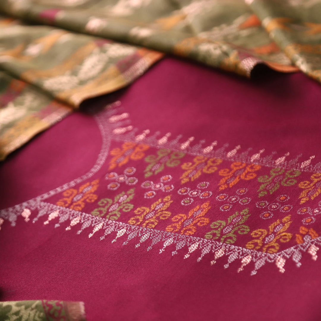 इशानी Burgundy Wine Thread Weaved with Zari Work Semi Pashmina Winter Set