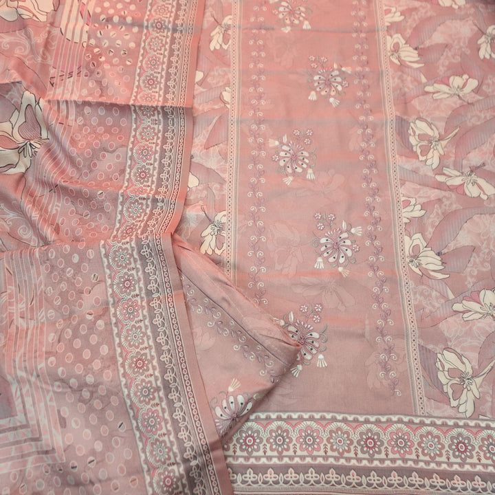 हरदीप Soft Pink Defined By Floral Printed Work Semi Pashmina Winter Set