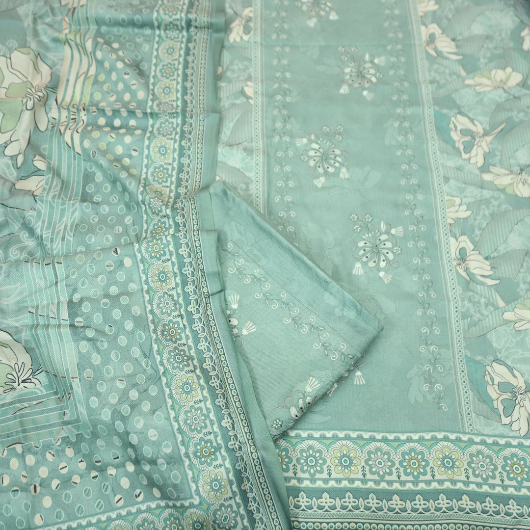 हरदीप Mint Sea Form Defined By Floral Printed Work Semi Pashmina Winter Set