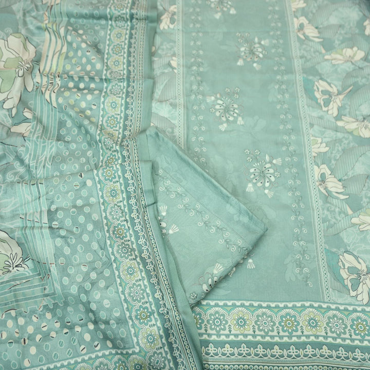 हरदीप Mint Sea Form Defined By Floral Printed Work Semi Pashmina Winter Set