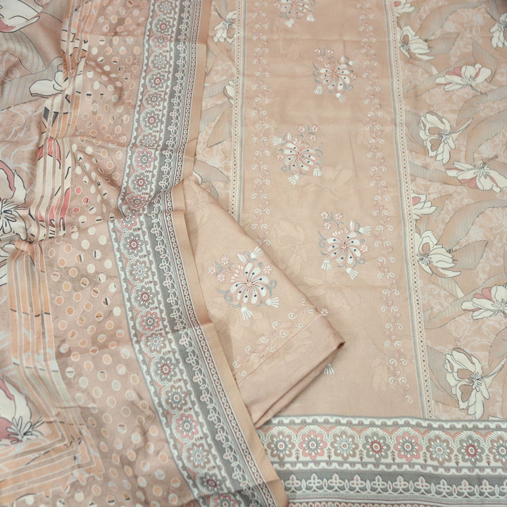 हरदीप Skin Beige Defined By Floral Printed Work Semi Pashmina Winter Set