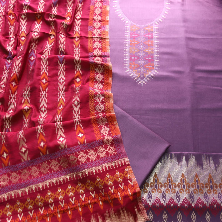इशानी Mauve Lilac Thread Weaved with Zari Work Semi Pashmina Winter Set
