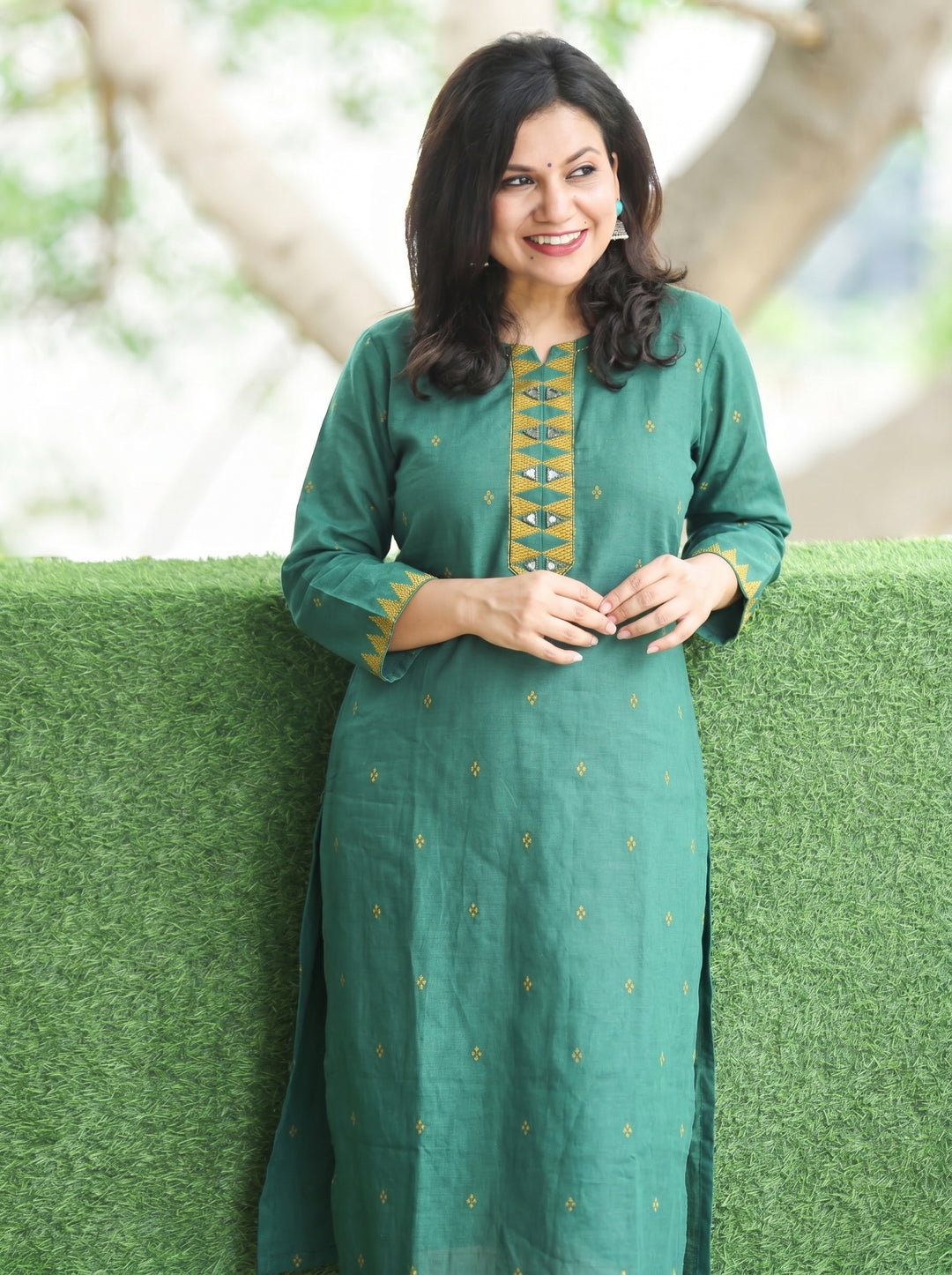 Mishthi Green Mirror Work Patch Woven Cotton 2 Piece Set