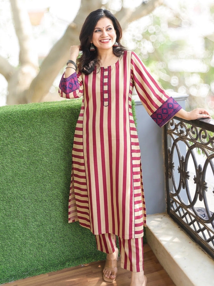Anjali Magenta Pink Stripe Panel Style Winter Twill Co-ord Set