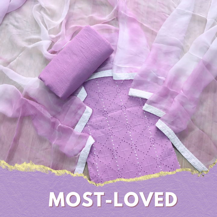 Zehnaseeb Lavis Lavender French Work Schiffli Cotton Suit Set