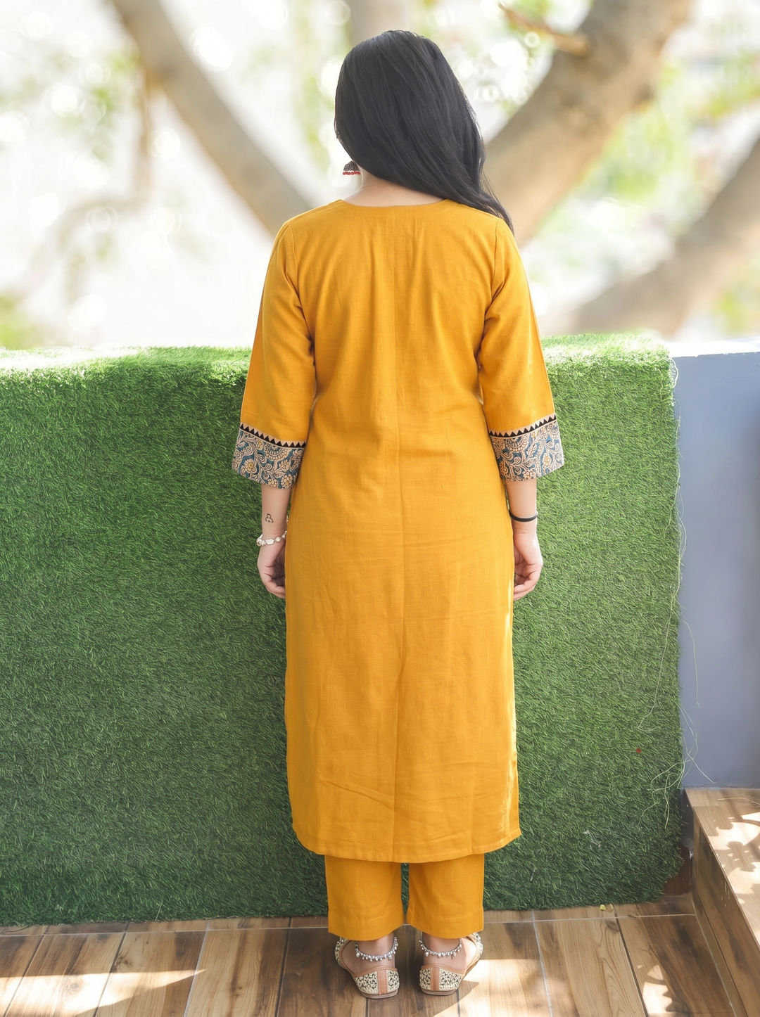 Sayami Yellow Kalamkari Angrakha Cotton Kurti