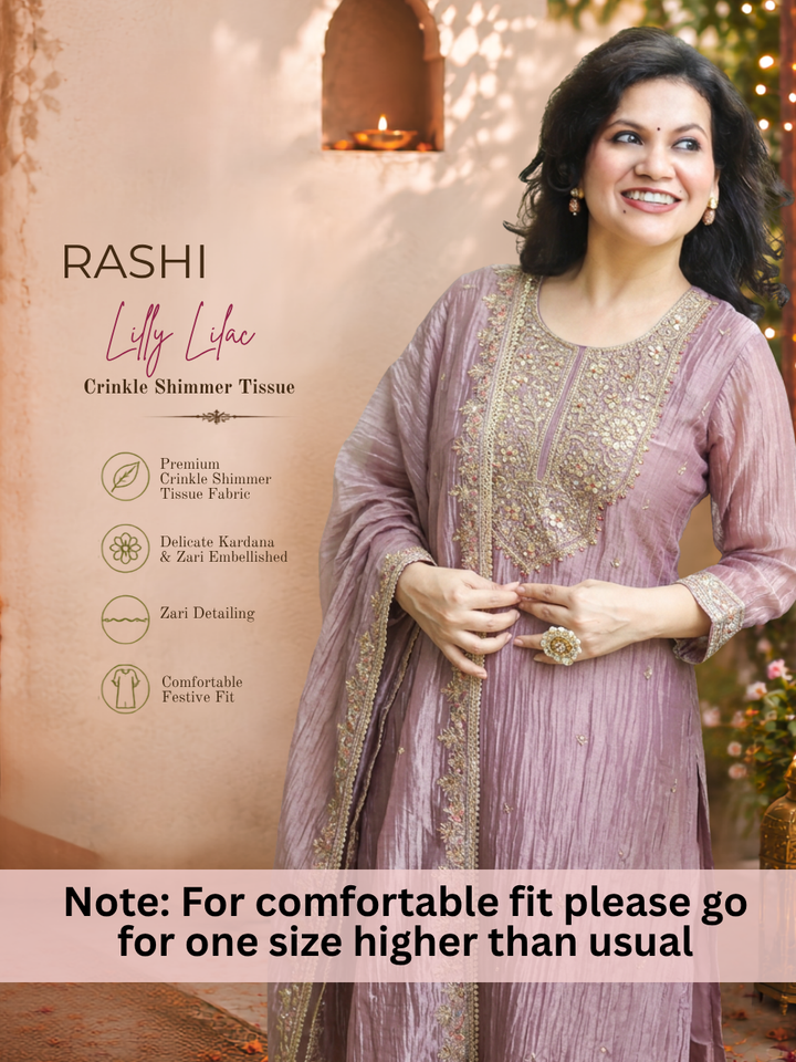 Rashi Lilly Lilac Embellished Crinkle Shimmer Tissue Set