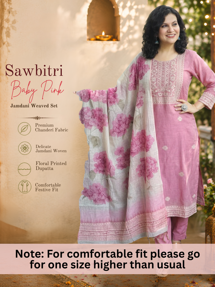 Sawbitri Baby Pink Jamdani Weaved 3 Piece Set