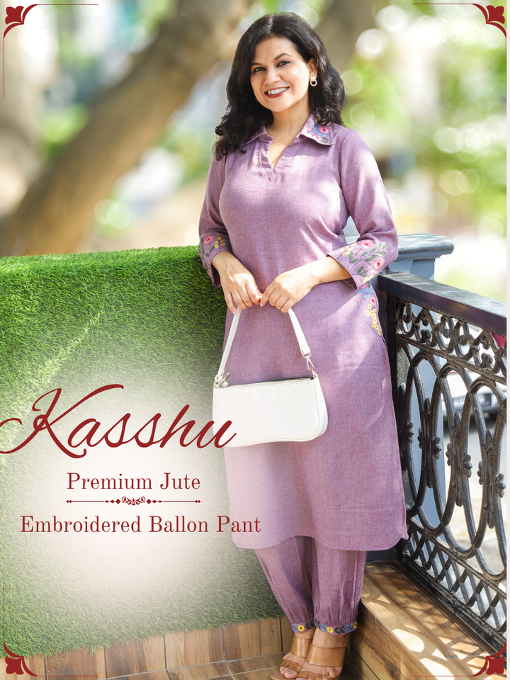 Kaashu Deep Mauve Collar Neck Jute 2 Piece Set