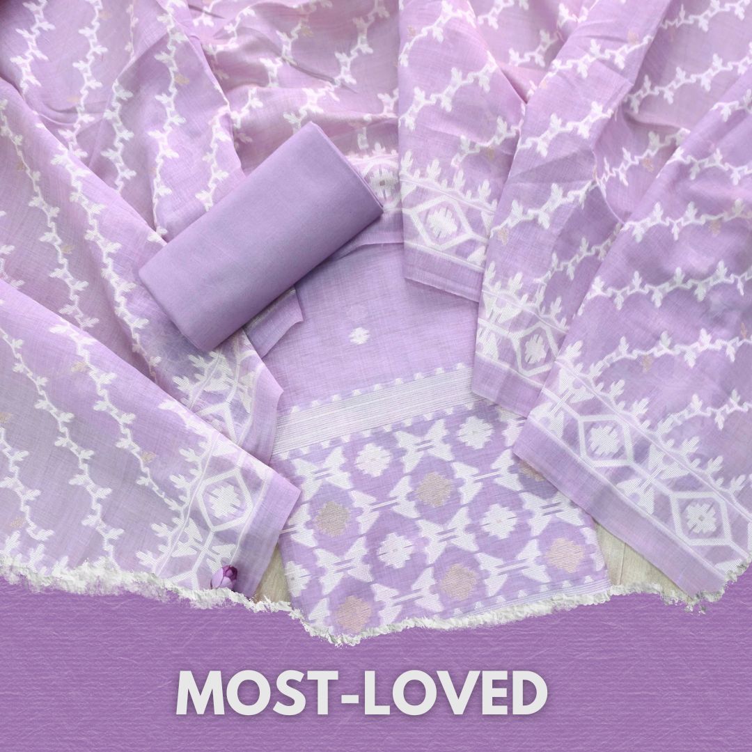 Jannat Lilac Orchid Lavender Authentic Jamdani Top and Jamdani Dupatta