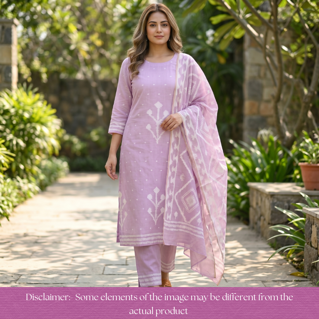 Aisha Lilac All Over Authentic Jamdani Weaved Chanderi Suit Set