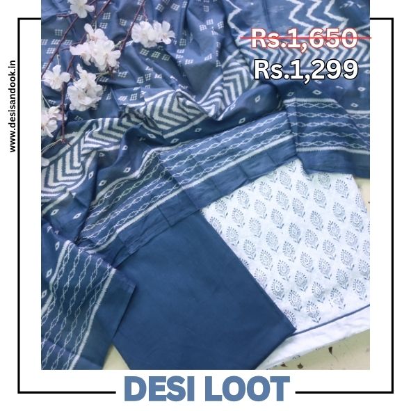 Farheen Pearl White All Over Floral Printed Dobby Cotton Suit Set