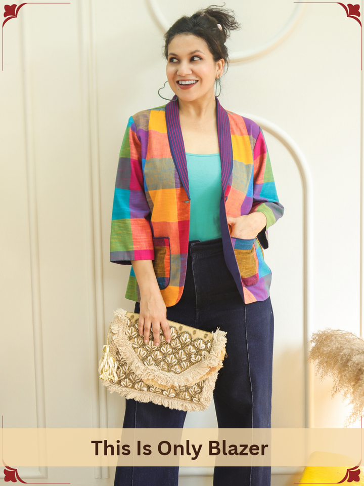 Selena Multicolor Madras Check Cotton Blazer
