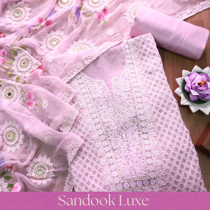 Nushrat Petal Lilac All Over Thread Work Georgette Suit Set