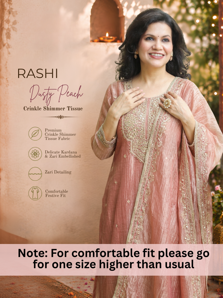 Rashi Dusty Peach Embellished Crinkle Shimmer Tissue Set