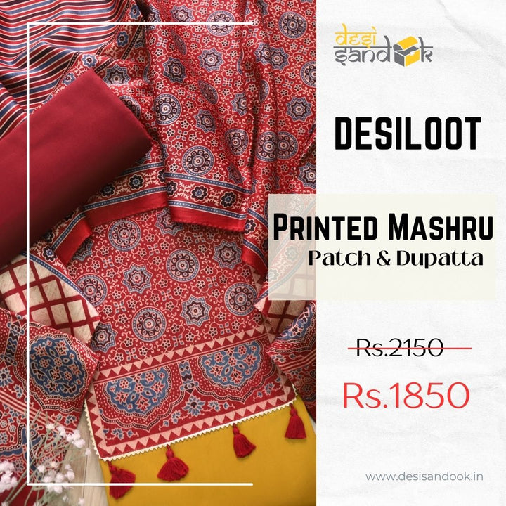 Kushal Dijon Yellow Glazed Cotton Top and Printed Mashru Dupatta-D5