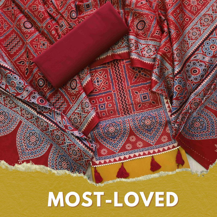 Zulfat Mustard Yellow Glazed Cotton Top and Printed Mashru Dupatta-D3