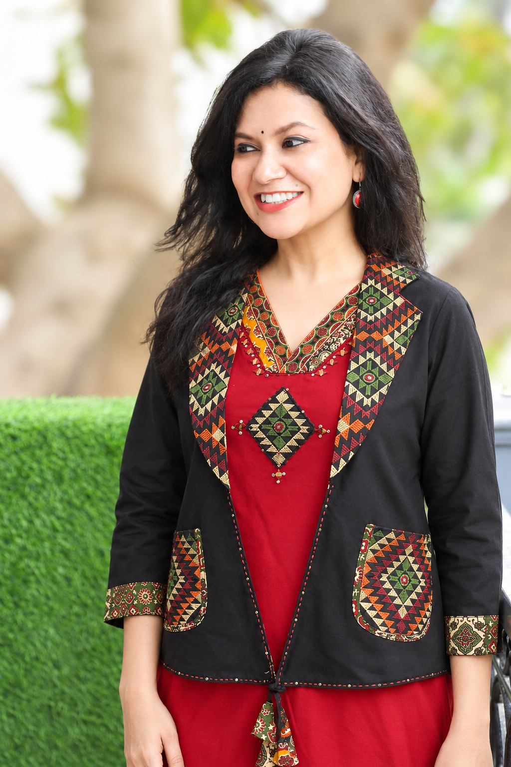 Kavish Berry Red Embroidered Cotton Blazer Set
