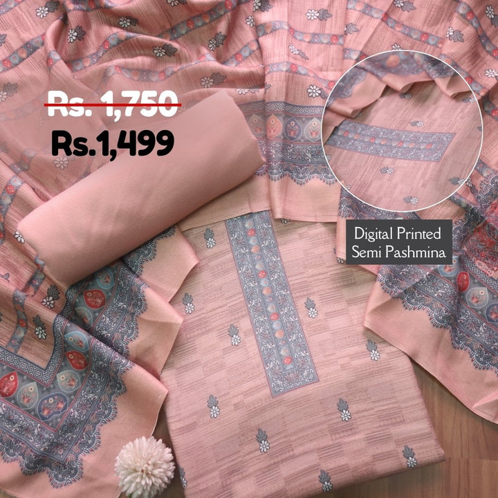 Darshani Light Peach Digital Floral Printed Semi Pashmina Suit Set