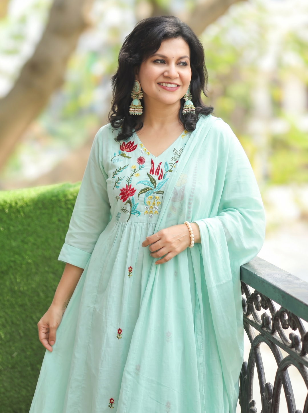Shiwangi Sea Form Green Embroidered Mul Cotton 3 Piece Set